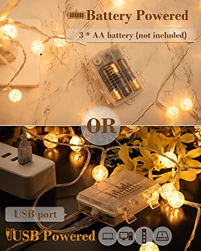 Battery Operated String Lights JACKYLED 33ft 80 LED Globe Fairy Lights Crystal Crackle Ball Hanging Lights(Warm White)
