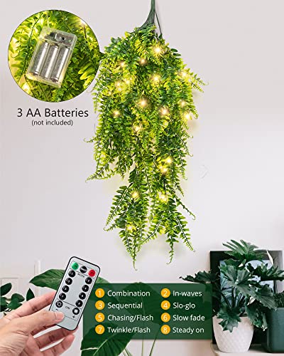 2 PCS Fake Fern Plants with LED String Lights