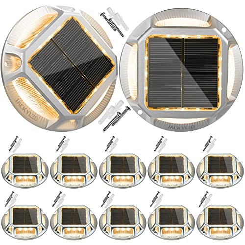 Solar Deck Lights Outdoor, 12-Pack JACKYLED Solar Driveway Lights Bright 12 LED Solar Powered Dock Lights, Marker Lighting