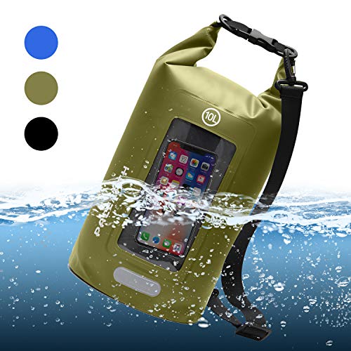PACEARTH Double-layer Waterproof Dry Bag with Phone Window Case - Touchscreen Cover, Roll Top Dry Compression Sack with Reflective Strip