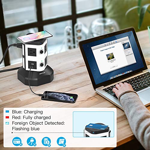JACKYLED Power Strip Tower with Wireless Charger Surge Protector Electric Outlet