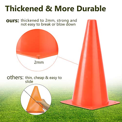 11 Inch Plastic Traffic Cones with Chequered Flags , 10 Pack Thick Soccer Training Cones PACEARTH