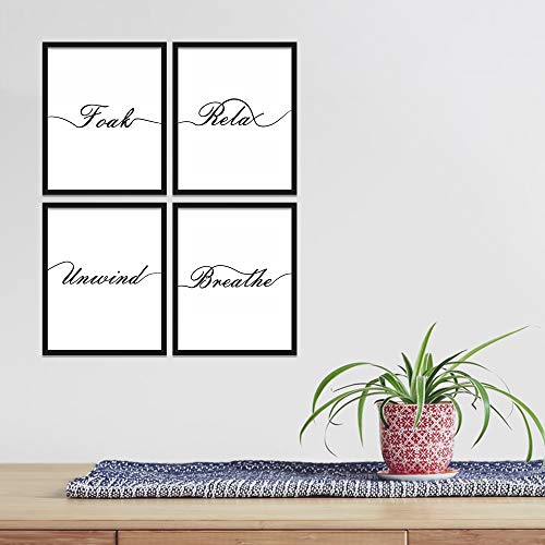 ULG Bathroom Decor Art Prints Set of 4 Breathe, Relax, Unwind, Breathe, Foak Bath Signs Poster Prints - Unframed - 8x10s