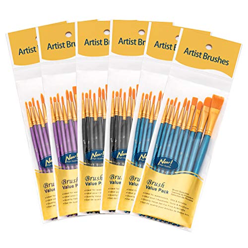 ULG Acrylic Paint Brushes Set 6 Packs /60 Pieces Watercolor Brush Set Paint Brush