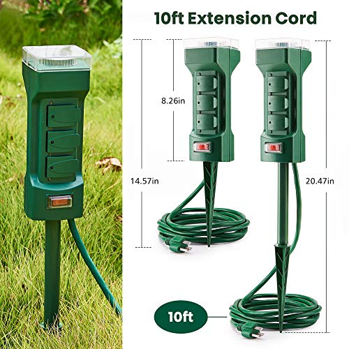 SUPERDANNY Outdoor Power Stake Timer with 10ft Extension Cord & 6 AC Outlets