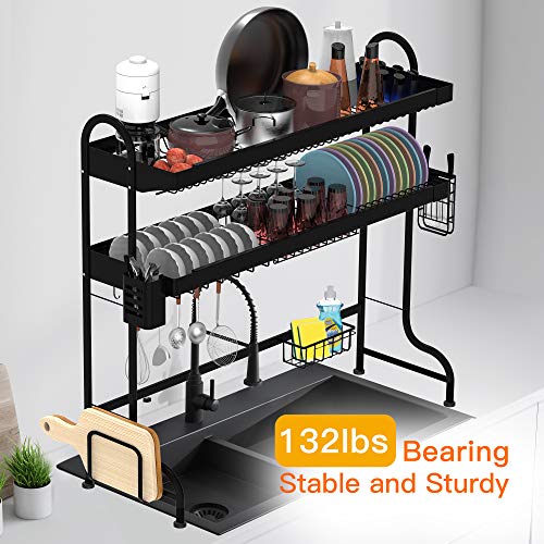 Over the Sink Dish Drying Rack, ULG Length Adjustable (24.4"-37") Stainless Steel Paint Sink Dish Rack