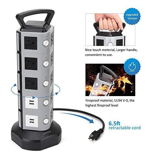 Power Strip Tower SDD005-5 Surge Protector SUPERDANNY, 18 Outlet Plugs with 4.2A 4-USB Slot