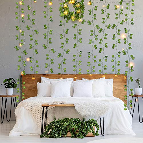 84 Ft 12 Pcs Artificial Ivy Garland Fake Vines with 80 LED String Light, vines  fake, wall decor