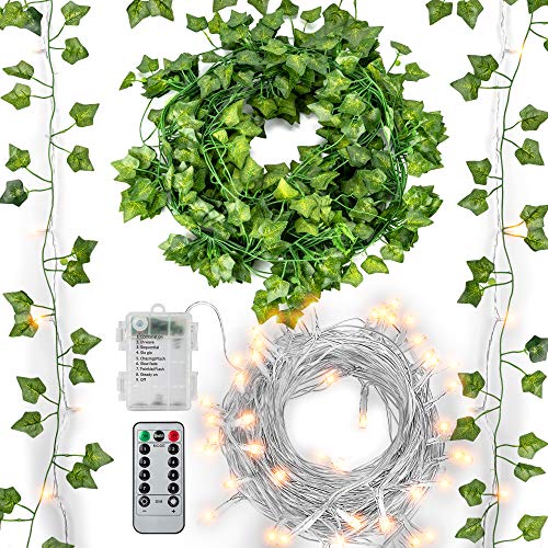 84 Ft 12 Pcs Artificial Ivy Garland Fake Vines with 80 LED String Light and Remote Control JACKYLED