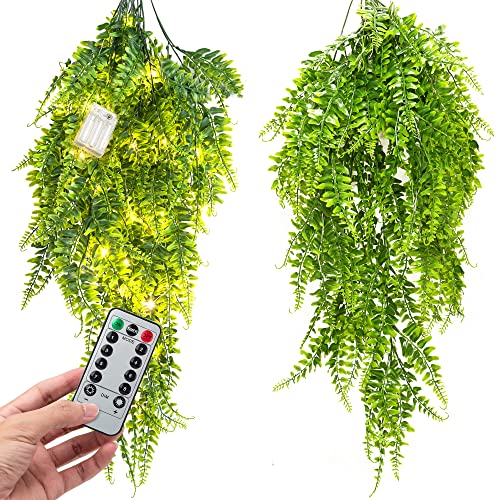 2 PCS Fake Fern Plants with LED String Lights