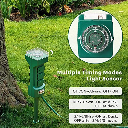 SUPERDANNY Outdoor Power Stake Timer with 10ft Extension Cord & 6 AC Outlets