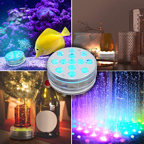 JACKYLED Submersible LED Lights with Remote Remote Magnet,Suction Cup,13 LEDs Extra-Large Underwater Led Lights IP68 Waterproof ,Battery Operated Decorative Light for Pool Aquarium Pond 4 Pack