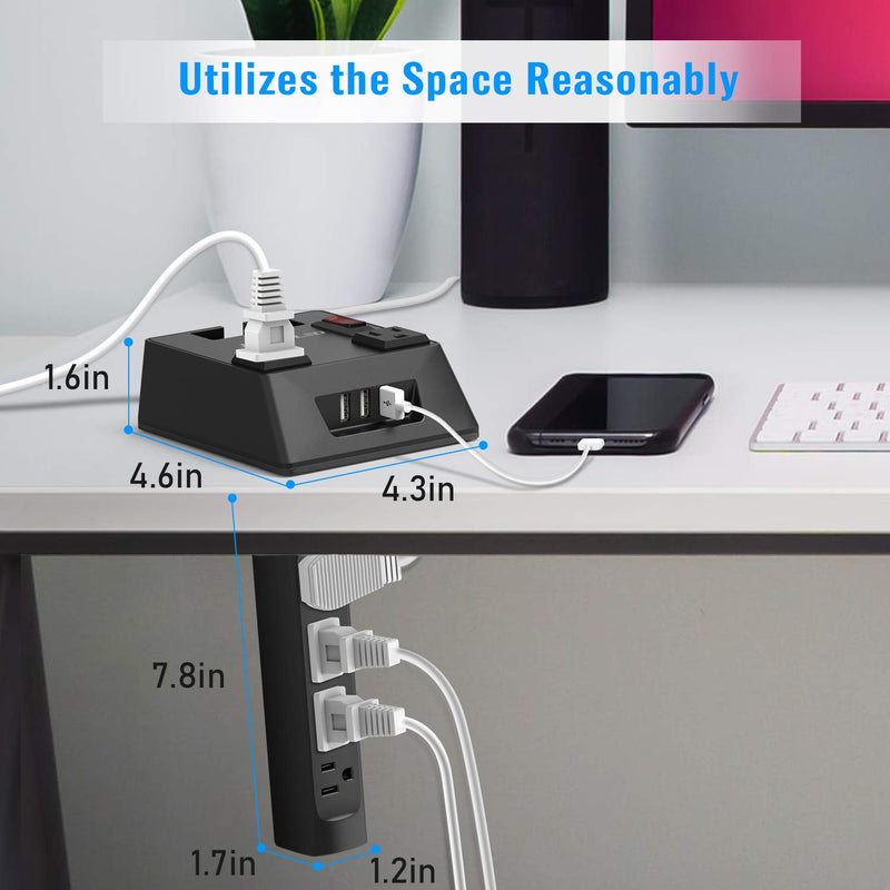 JACKYLED Detachable Recessed Surge Protector with 6 AC Outlets 3 USB