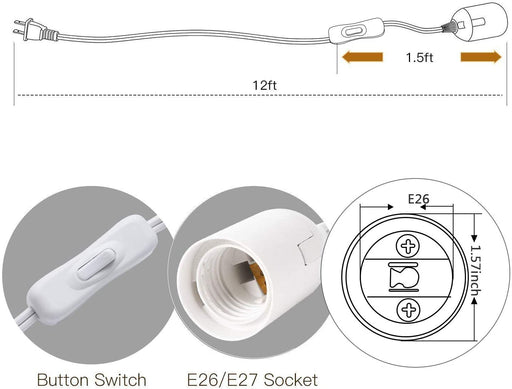 JACKYLED Extension Hanging Lantern Cord Cable UL 12Ft