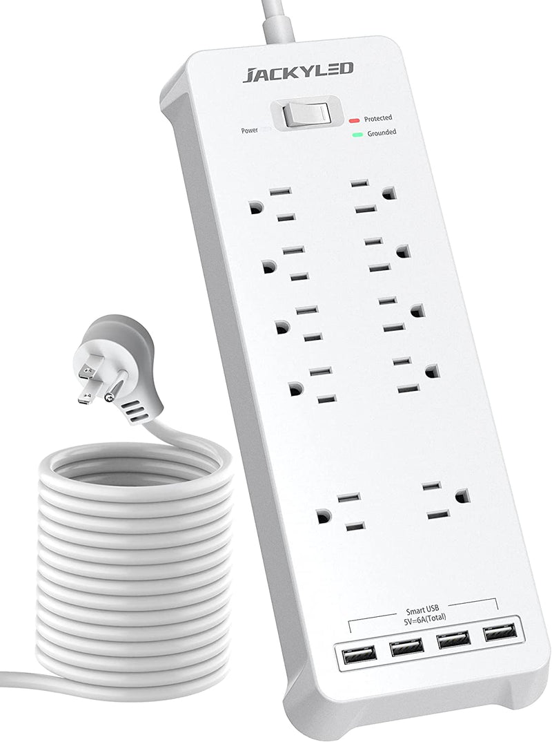 10 Widely Spaced Outlets Surge Protector with 4USB Ports 2100J 5Ft
