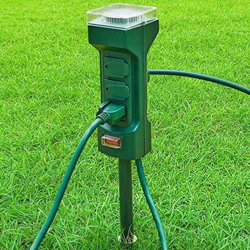 SUPERDANNY Outdoor Power Stake Timer with 10ft Extension Cord & 6 AC Outlets