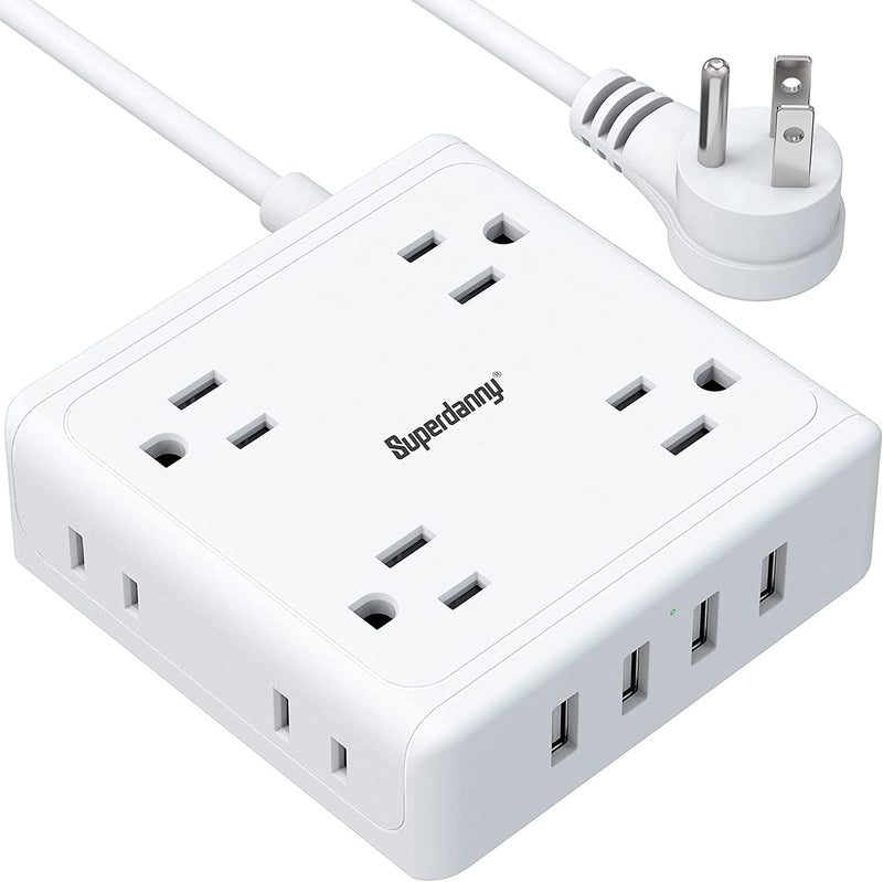 SUPERDANNY Power Strip with USB, 8 Widely Spaced AC Outlets & 4 USB Ports