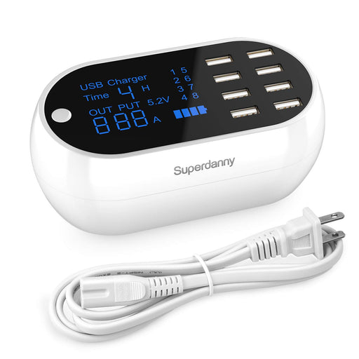 SUPERDANNY Multiple USB Charging Station with Timer and Current Display-White