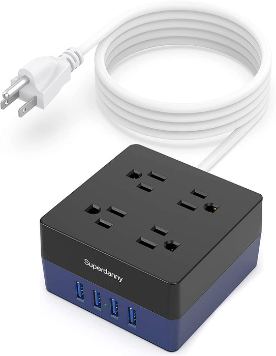 SUPERDANNY 4 Outlets & 4 USBs, Power Strip Surge Protector 5 Ft Extension Cord