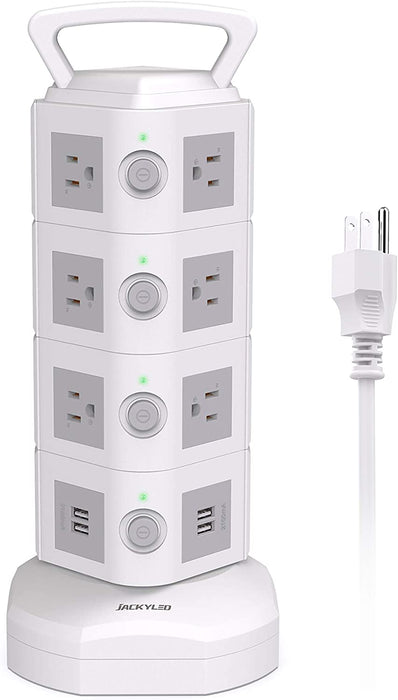 JACKYLED Power Strip Tower 14 Outlet Plugs with 4 USB Slot 3000W