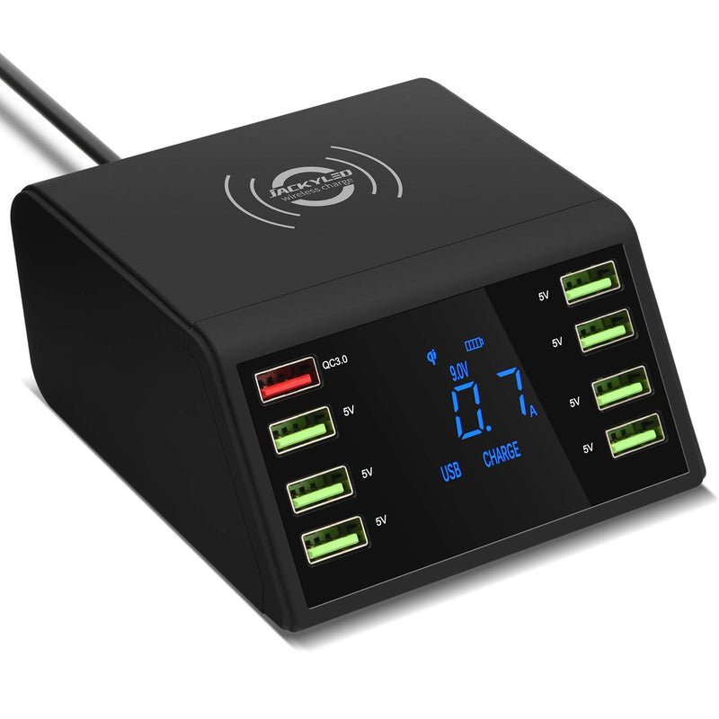 Charging Station for Multiple Devices Wireless Qi 10W 8 USB Ports  Black
