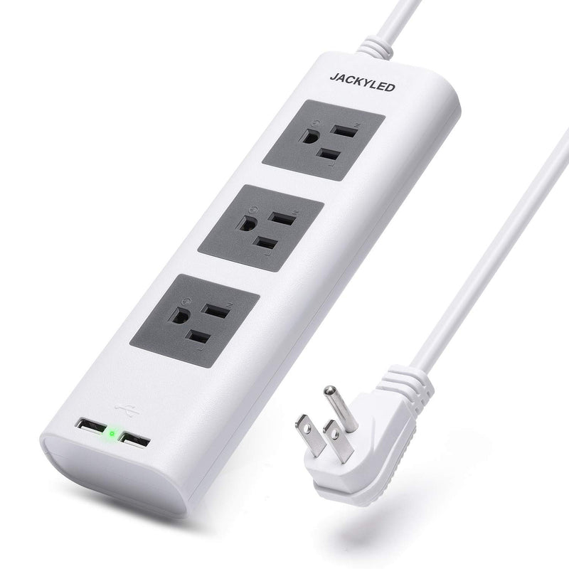 JACKYLED Power Strip Surge Protector with USB Flat Plug 9.8ft Extension Long Cord