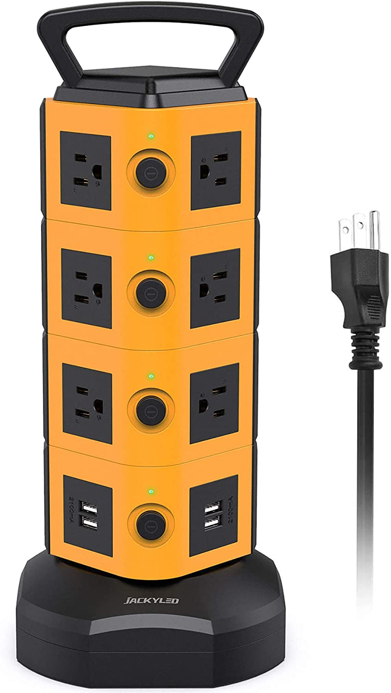 JACKYLED Power Strip Tower 14 Outlet Plugs with 4 USB Slot 3000W