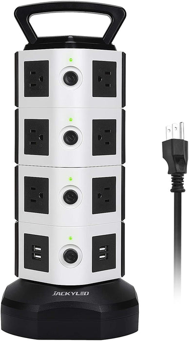 JACKYLED Power Strip Tower 14 Outlet Plugs with 4 USB Slot 3000W