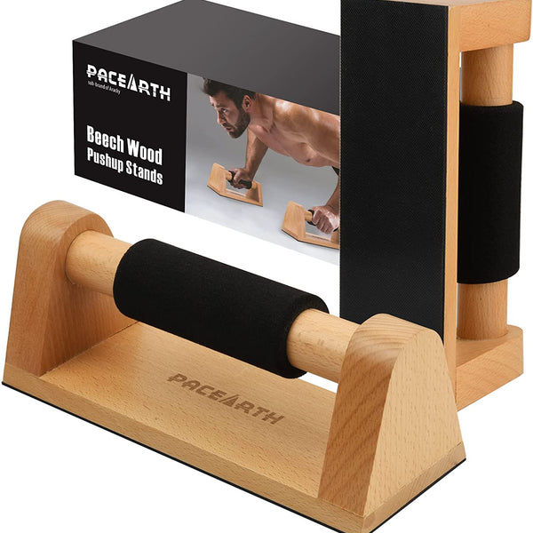 PACEARTH Wood Push Up Bars with Full Non Slip Baseplate Push Up Handles Pushup Stands for Home Gym Fitness Body Building Muscle Training Workout