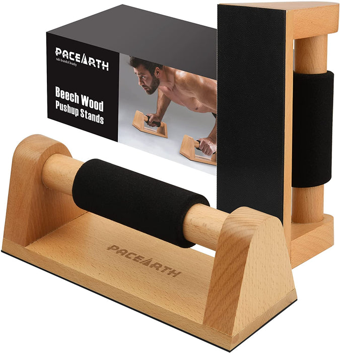 PACEARTH Wood Push Up Bars with Full Non-Slip Baseplate