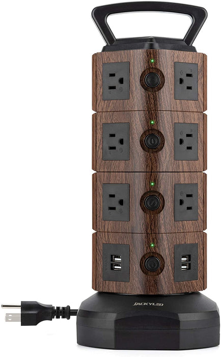 JACKYLED Power Strip Tower 14 Outlet Plugs with 4 USB Slot 3000W