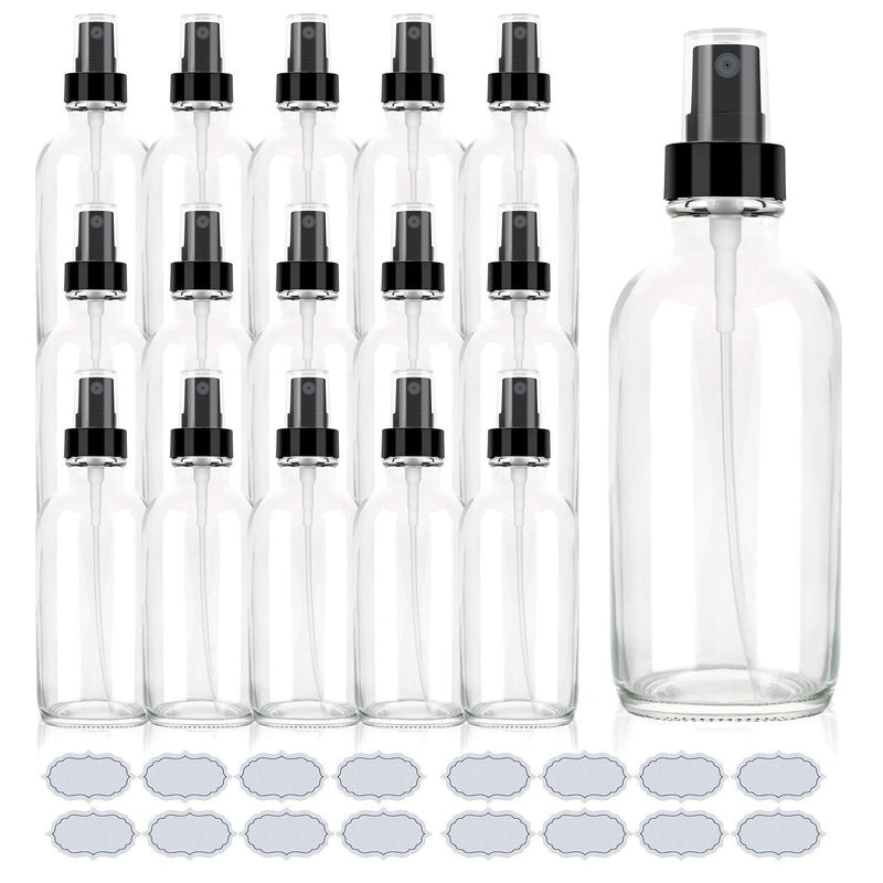 ULG 4oz Glass Spray Bottles Fine Mist Sprayers 16 Piece Amber/Blue/Clear