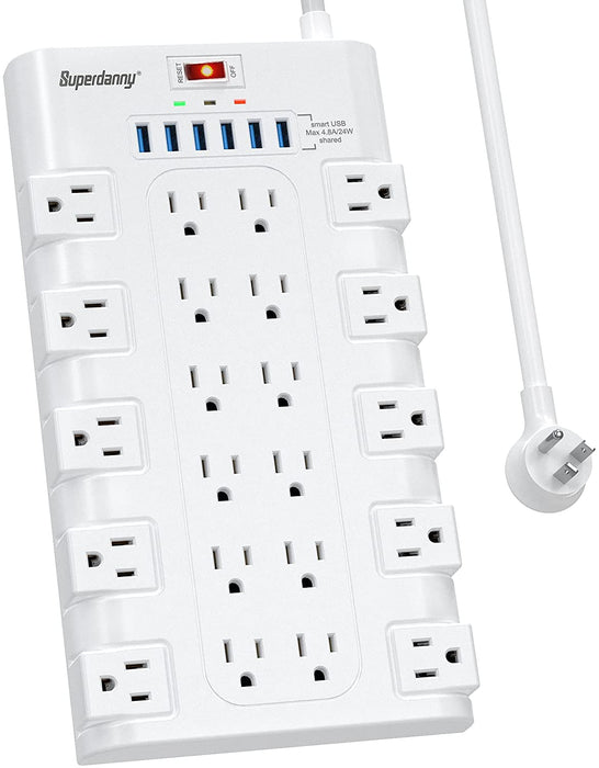 SUPERDANNY Surge Protector, 22 AC Outlets, 6 USB Ports