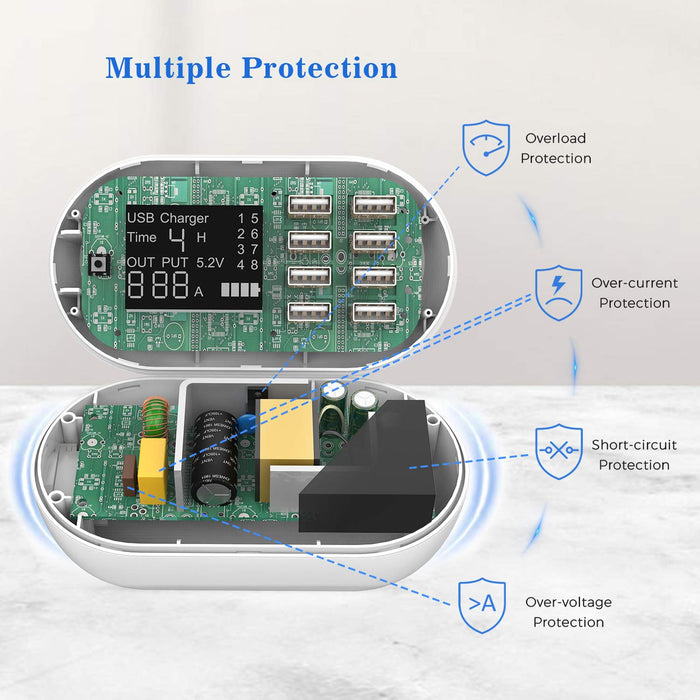 SUPERDANNY Multiple USB Charging Station with Timer and Current Display-White