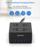 SUPERDANNY 4 Outlets & 4 USBs, Power Strip Surge Protector 5 Ft Extension Cord