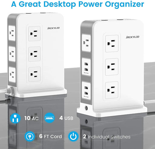 Vertical Power Strip Tower Surge Protector 15A, JACKYLED