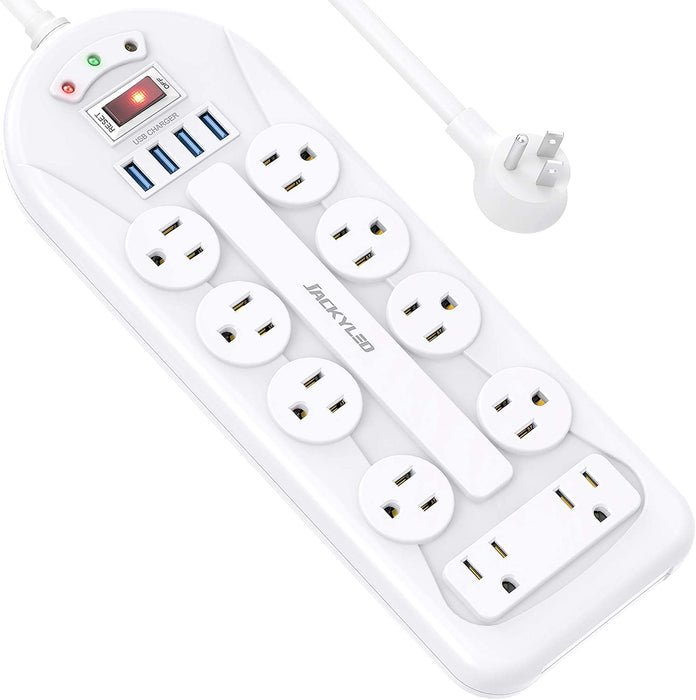 JACKYLED Power Strip Surge Protector with 45° Flat Plug, 6 Ft