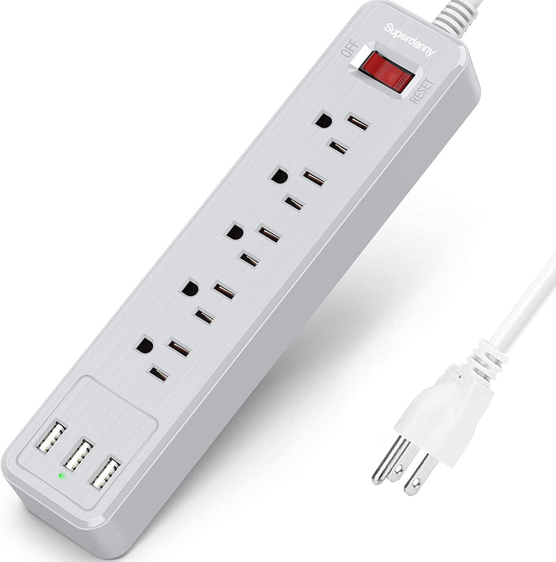 4.5ft 5 Outlets 3 USB Ports Power Strip, SUPERDANNY Surge Protector Extension Cord