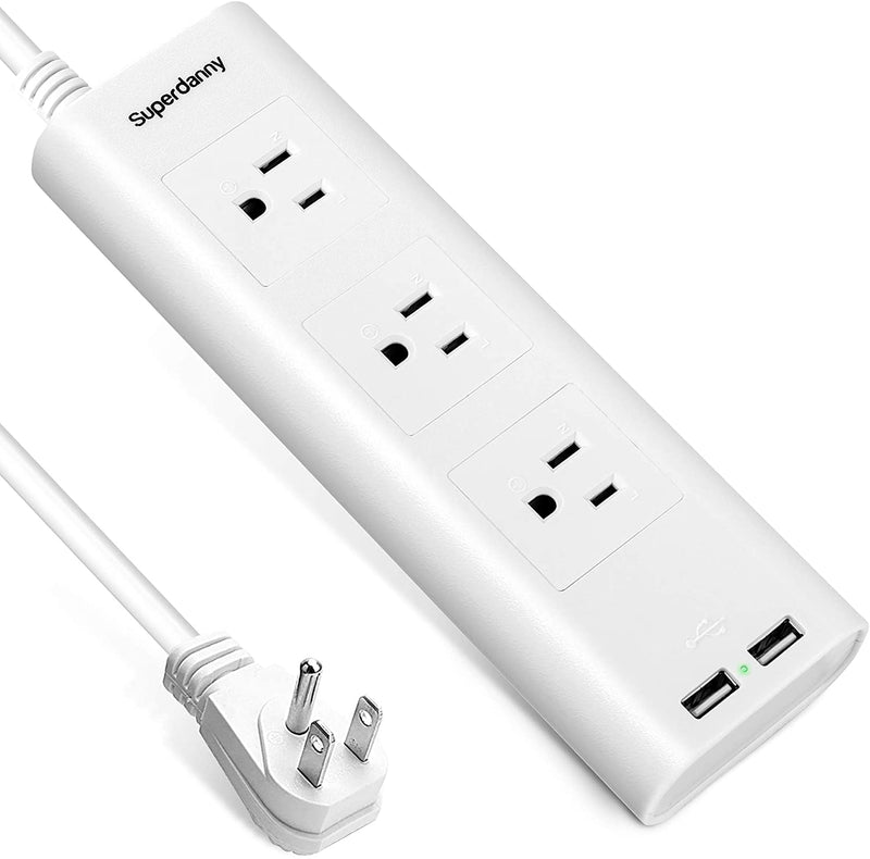 SUPERDANNY 9.8ft 3 Outlet Power Strip with 2 USB 10A Wood Grain