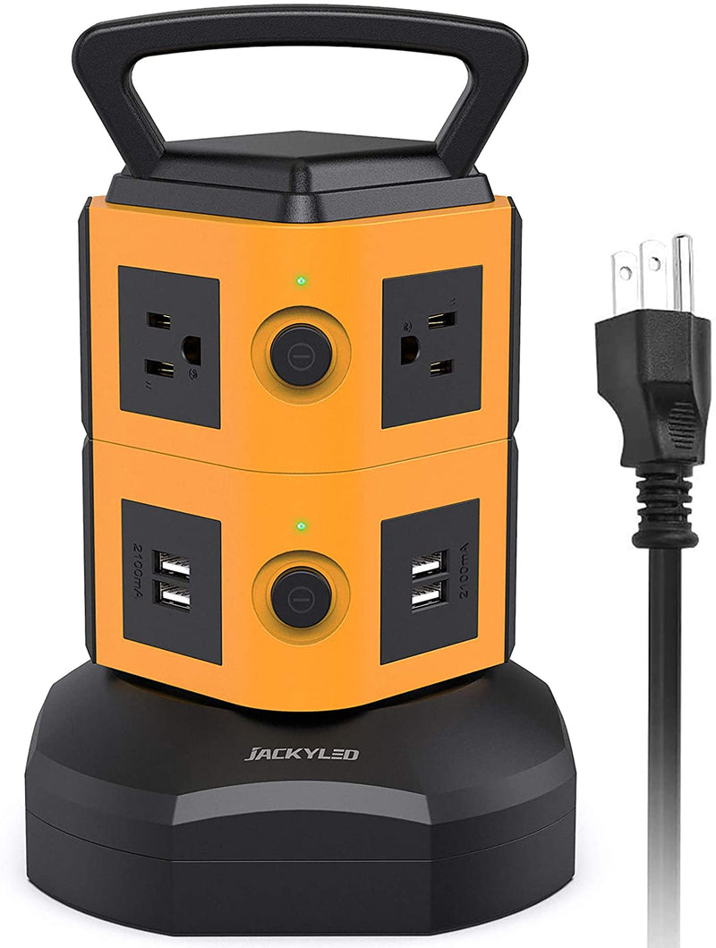 6.5ft Power Strip Tower 6 AC Outlets 4 USB Ports 3000W, JACKYLED