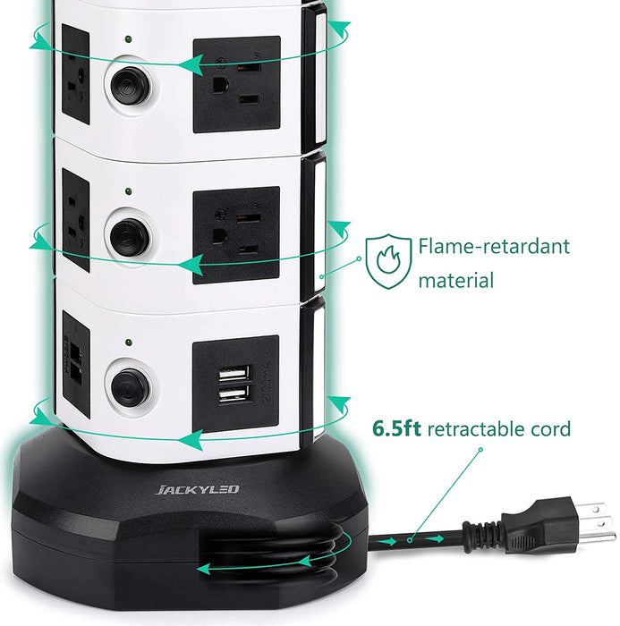 Power Strip Tower JACKYLED  3000W 13A 18 AC Outlets 4 USB Ports