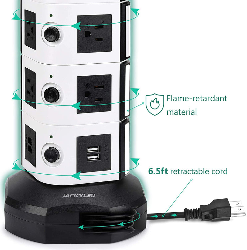 Power Strip Tower JACKYLED  3000W 13A 18 AC Outlets 4 USB Ports