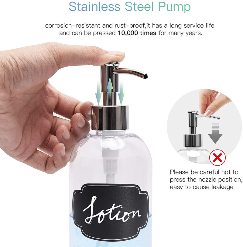 ULG Soap Dispensers Bottles 16oz Countertop Lotion Clear with Stainless Steel Pump 2 Piece