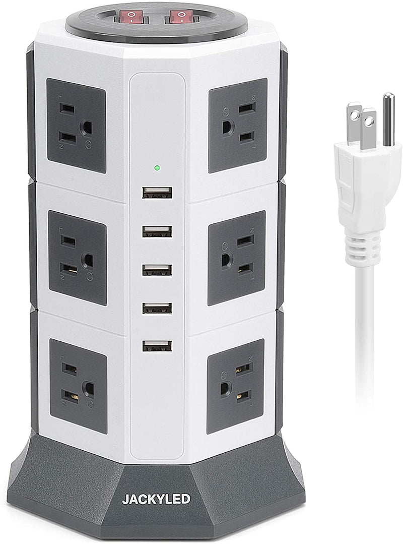 JACKYLED 5 USB 12 Outlet Power Strip Tower
