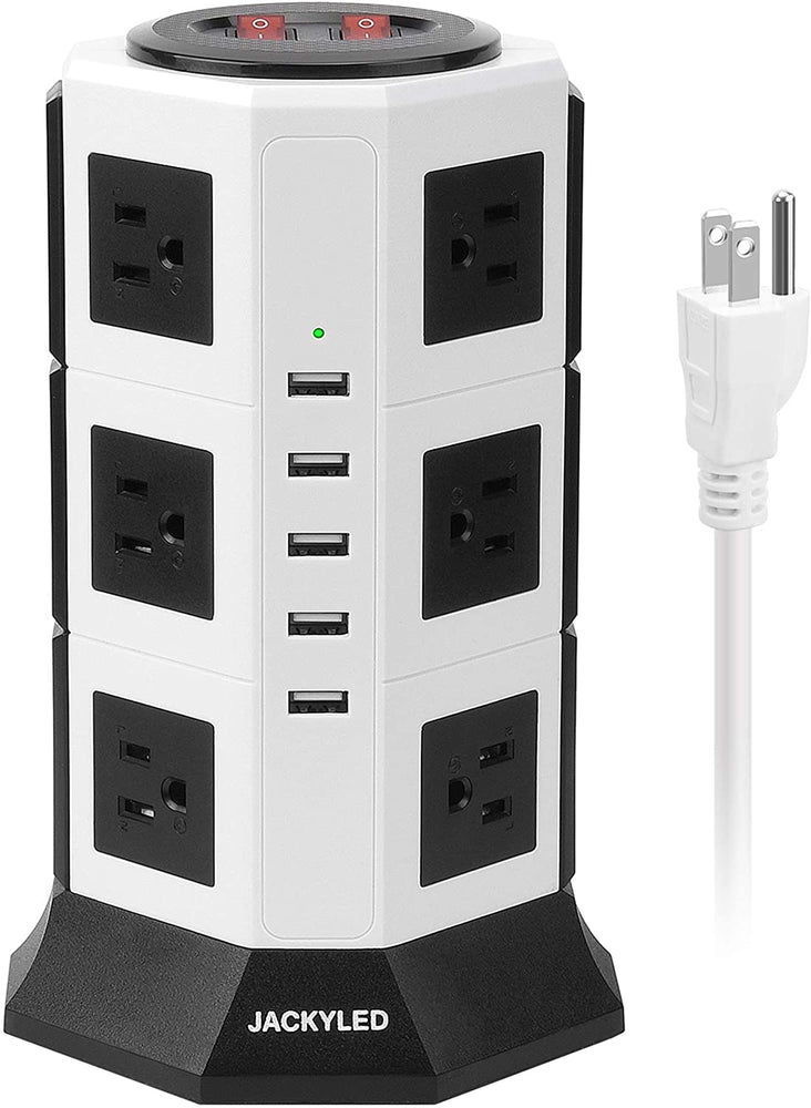 JACKYLED 5 USB 12 Outlet Power Strip Tower