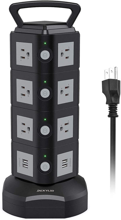 JACKYLED Power Strip Tower 14 Outlet Plugs with 4 USB Slot 3000W