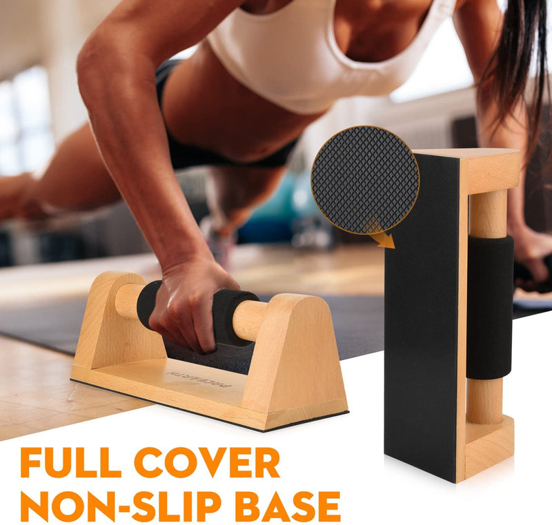 PACEARTH Wood Push Up Bars with Full Non-Slip Baseplate