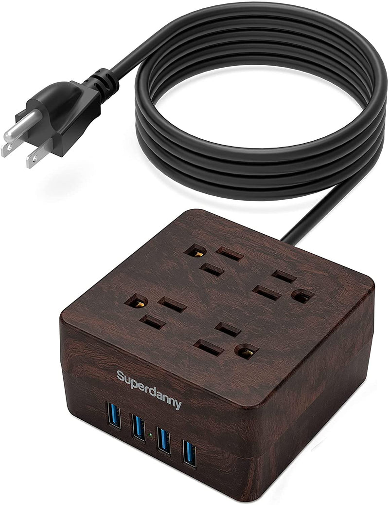 SUPERDANNY 4 Outlets & 4 USBs, Power Strip Surge Protector 5 Ft Extension Cord