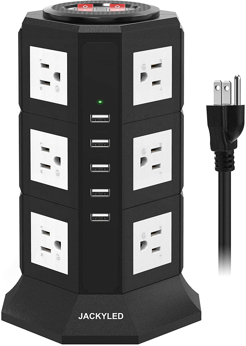 JACKYLED 5 USB 12 Outlet Power Strip Tower