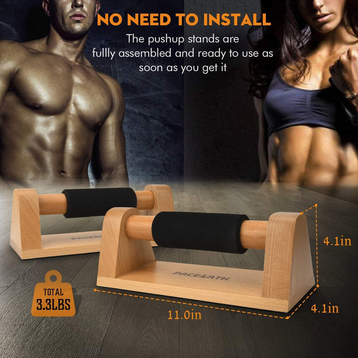 PACEARTH Wood Push Up Bars with Full Non-Slip Baseplate